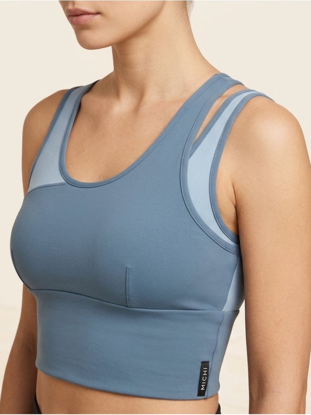 NWT Sette Glory Top Sports Bra Crop SKY Blue Asymmetrical Medium